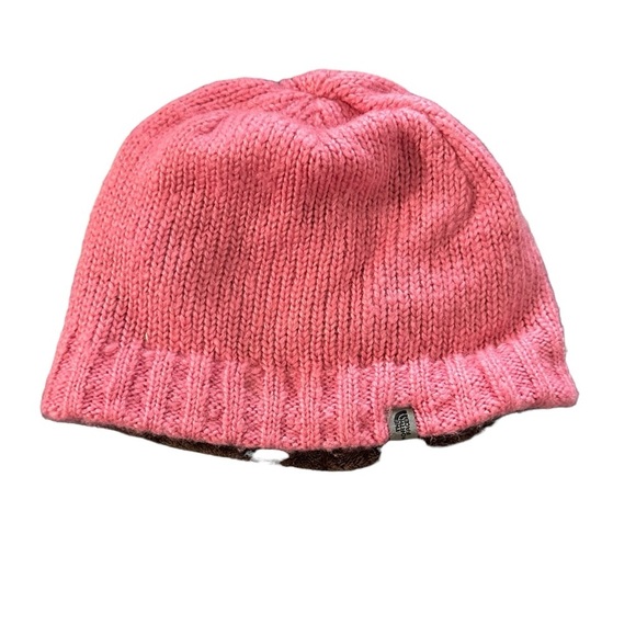 The North Face girls pink knit beanie lined with brown fleece - Picture 1 of 3